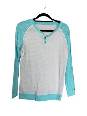 Lululemon Aqua & White Striped Raglan Henley